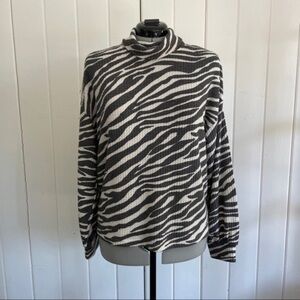 Sanctuary Gray and White Zebra Print Turtleneck Klara Top​​​​​